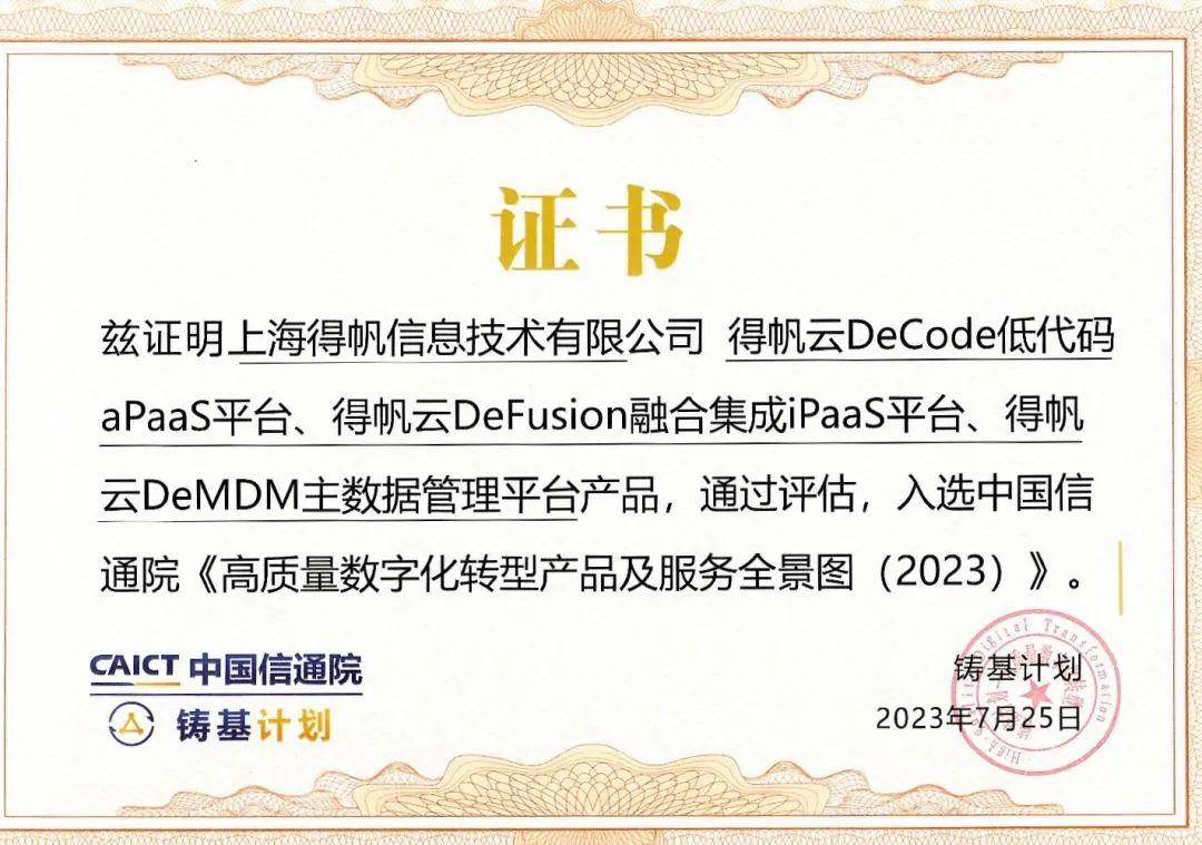 得帆信息三大核心產品入選信通院高質量數字化轉型全景圖 為千行百業提供堅實數字技術底座